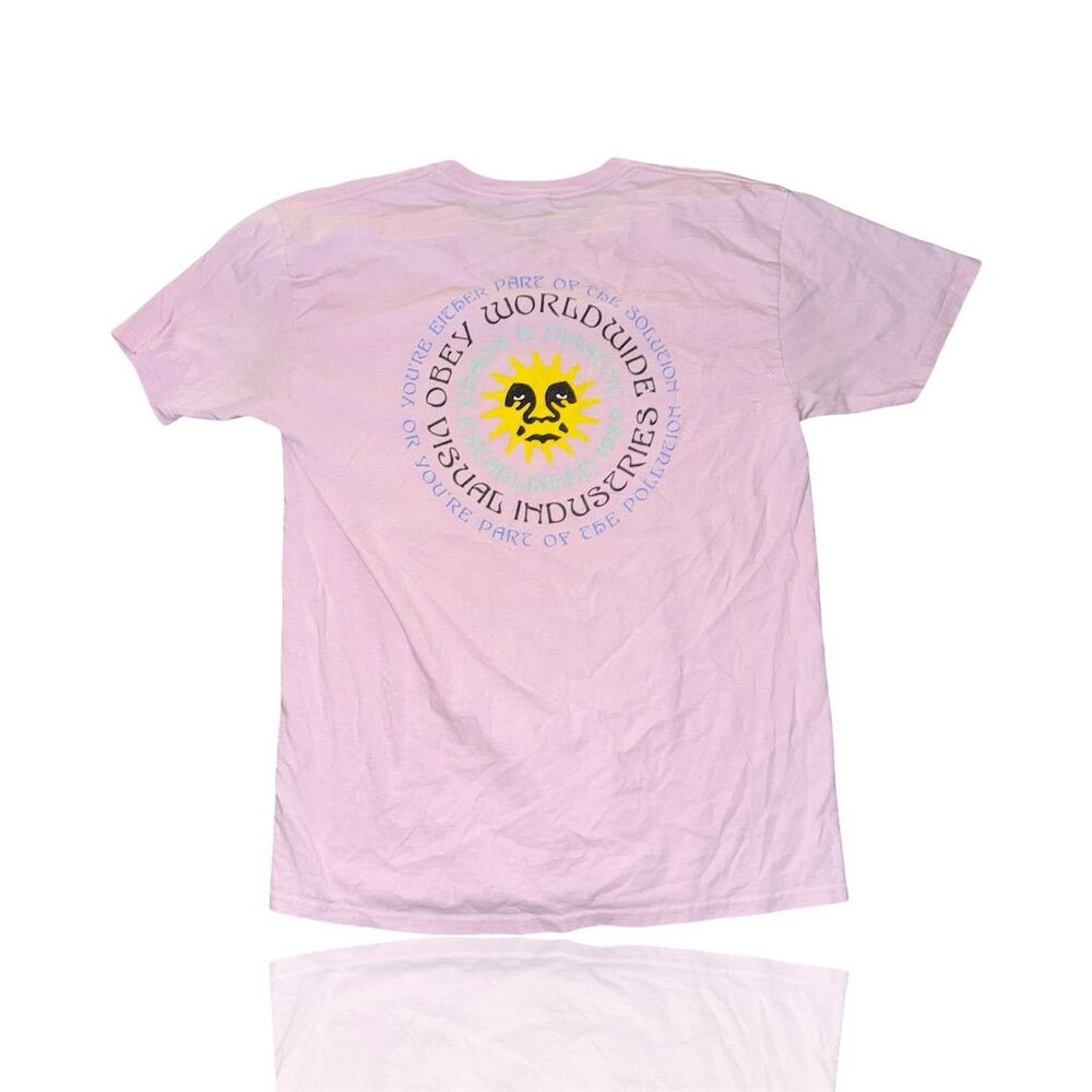 Obey Unisex Pink Graphic T-Shirt Sun Moon Short Sleeve Size L